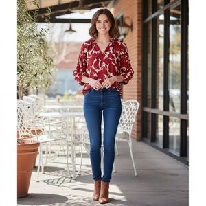 Ann Taylor Factory Petite Red and Cream Blouse size SP